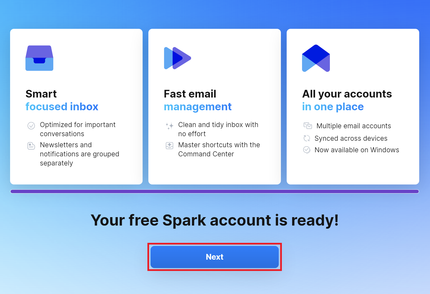 Sparks - Windows - Account is ready - Next.png